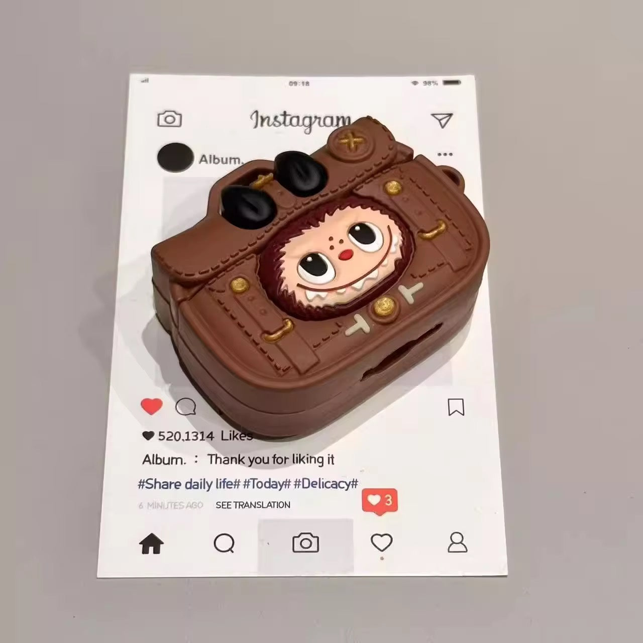 3D Labubu Bag Luxury Airpod Case With Brown Lanyard