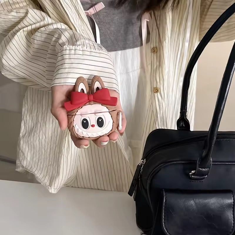 3D Red Bow Cute Labubu Airpod Case With Ring