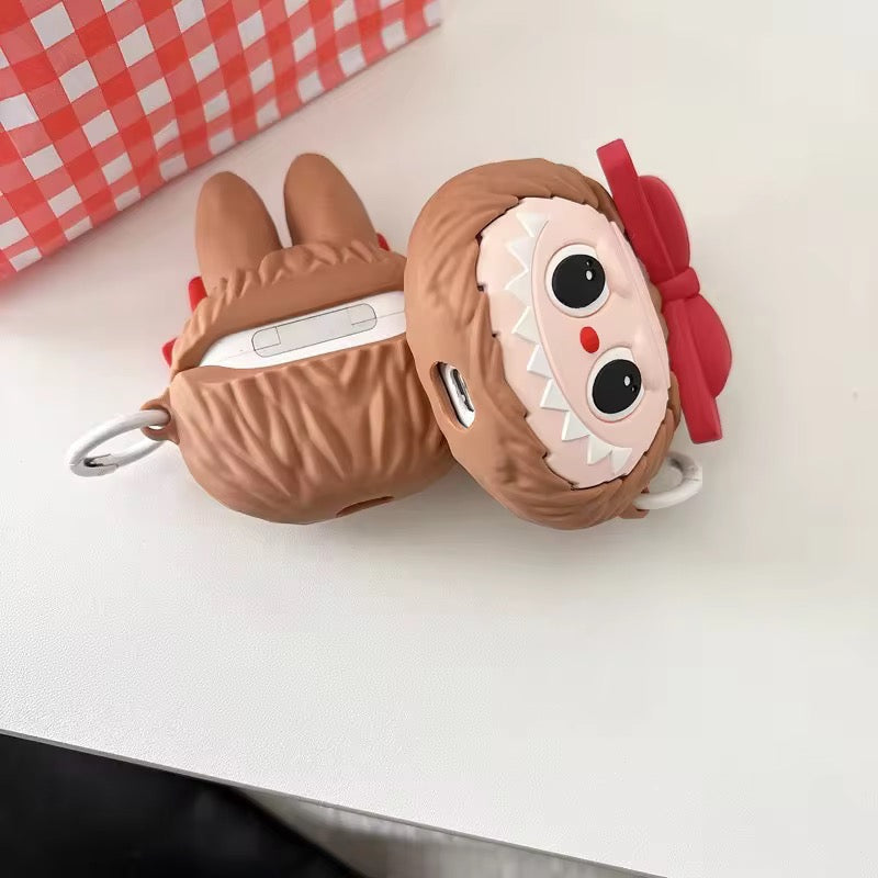 3D Red Bow Cute Labubu Airpod Case With Ring