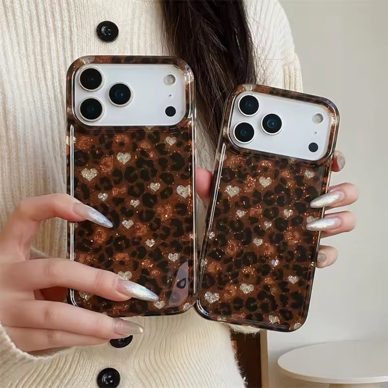 Brown Leopard Hearts Pre-Order Glossy iPhone Soft Case