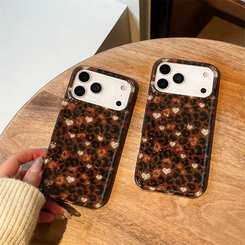 Brown Leopard Hearts Pre-Order Glossy iPhone Soft Case