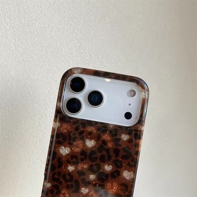 Brown Leopard Hearts Pre-Order Glossy iPhone Soft Case