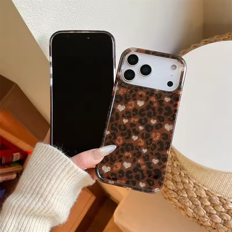 Brown Leopard Hearts Pre-Order Glossy iPhone Soft Case