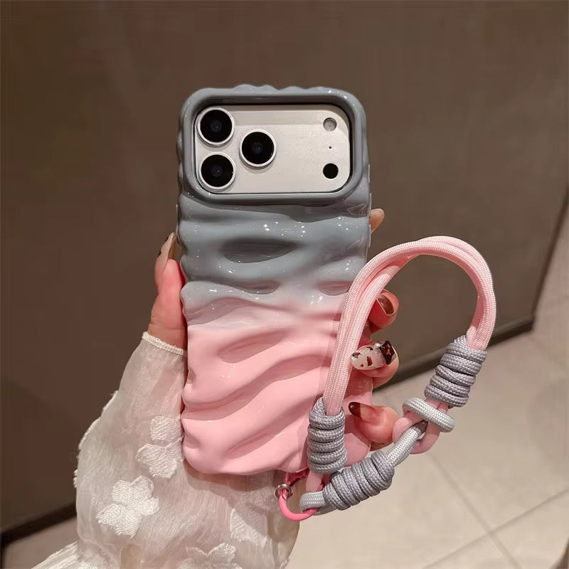 3 Dimensional Pink Gray Gradient Textured Lanyard Pre-Order iPhone Soft Silicone Case