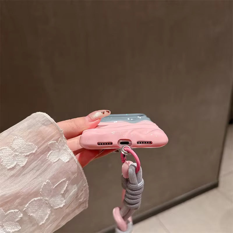 3 Dimensional Pink Gray Gradient Textured Lanyard Pre-Order iPhone Soft Silicone Case