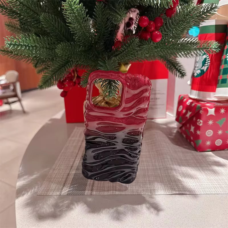 3 Dimensional Red Black Gradient Textured Lanyard Pre-Order iPhone Soft Silicone Case