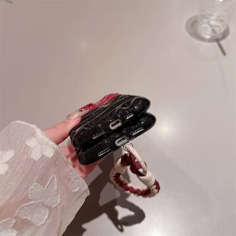 3 Dimensional Red Black Gradient Textured Lanyard Pre-Order iPhone Soft Silicone Case