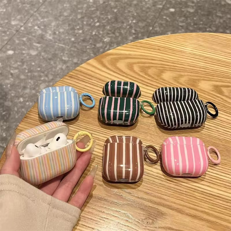 Wavy Bumper Stripes Glossy Airpod Pre-Order Case With Lanyard