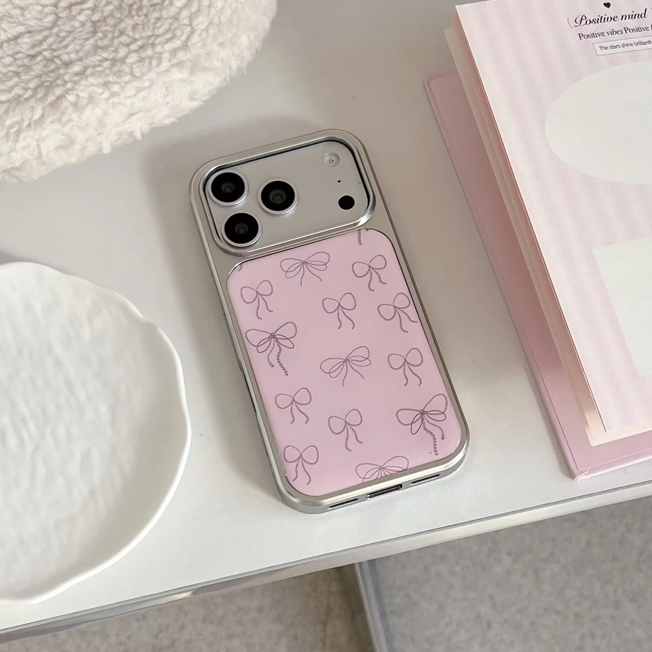 Cute Pink Bow High Quality Silver Bumper Pre-Order iPhone Case