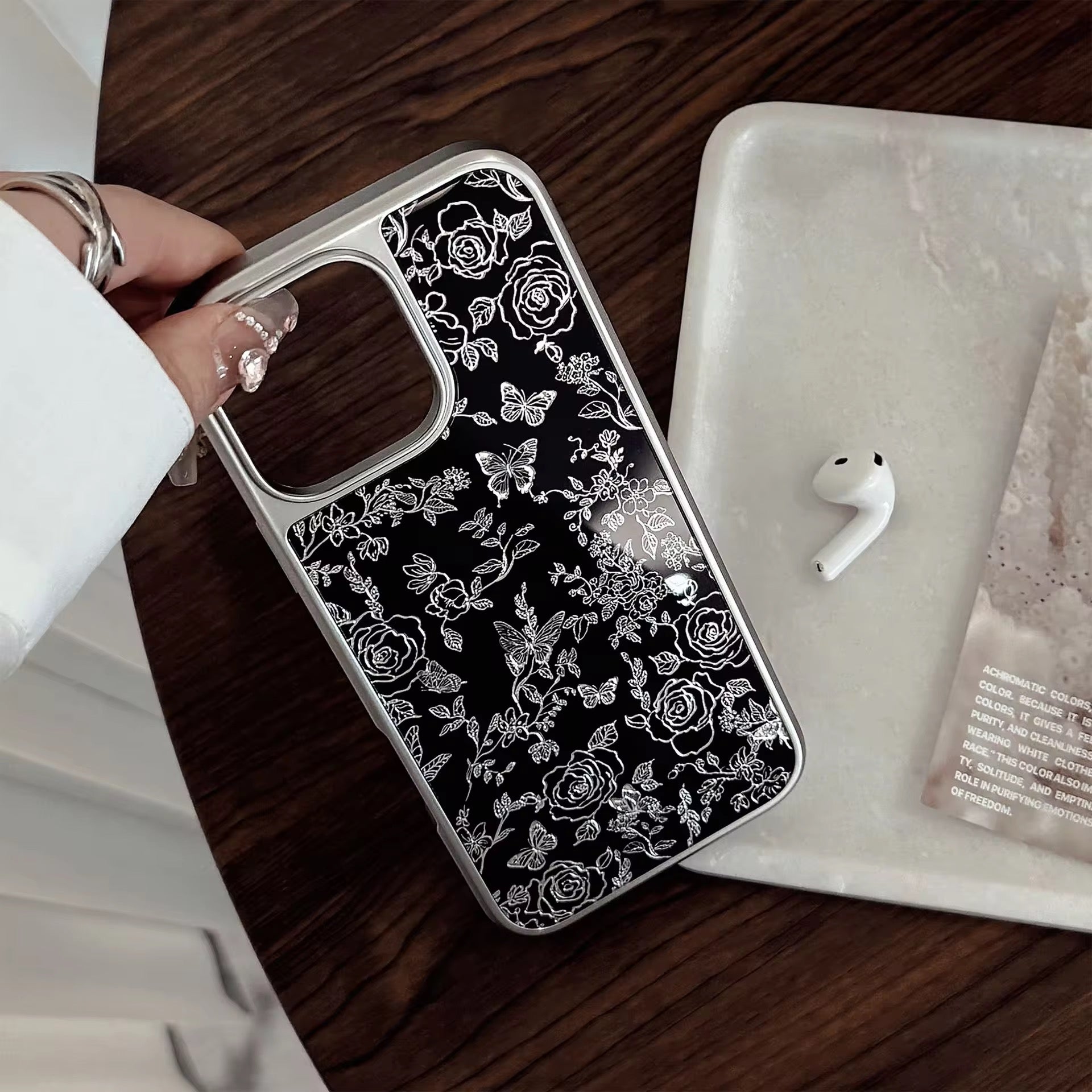 Black Floral Silver Bumper Pre-Order iPhone Case