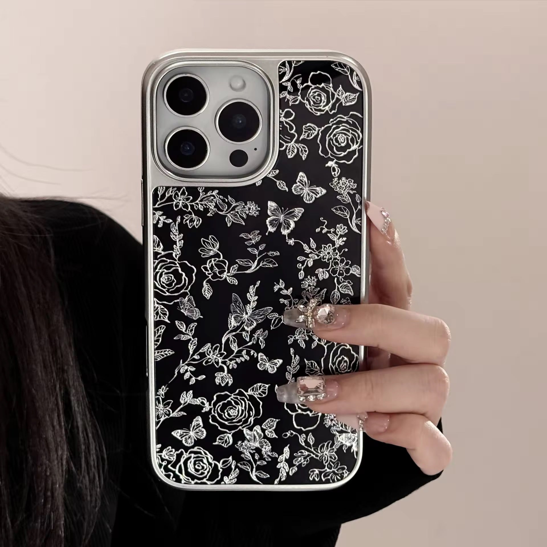 Black Floral Silver Bumper Pre-Order iPhone Case