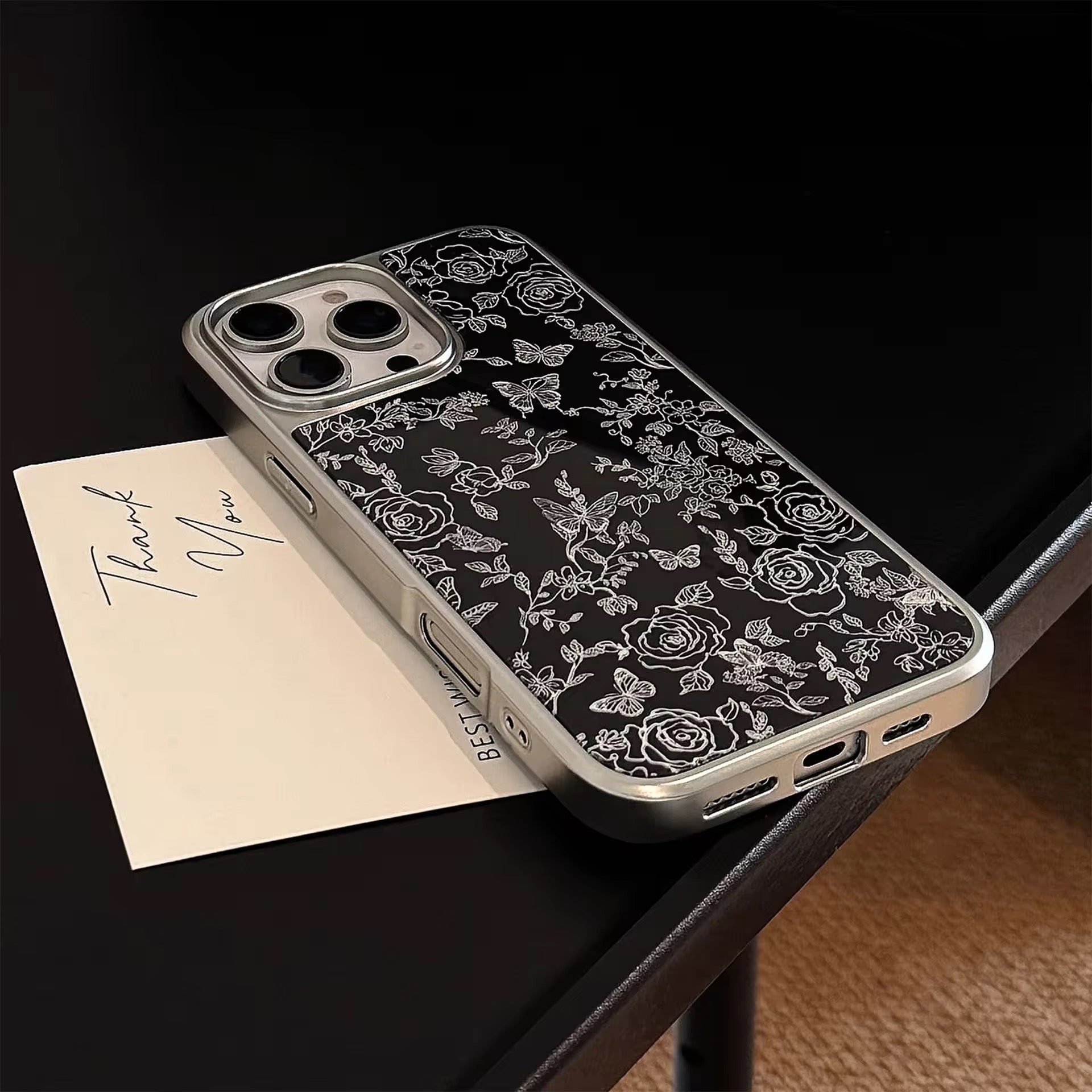 Black Floral Silver Bumper Pre-Order iPhone Case