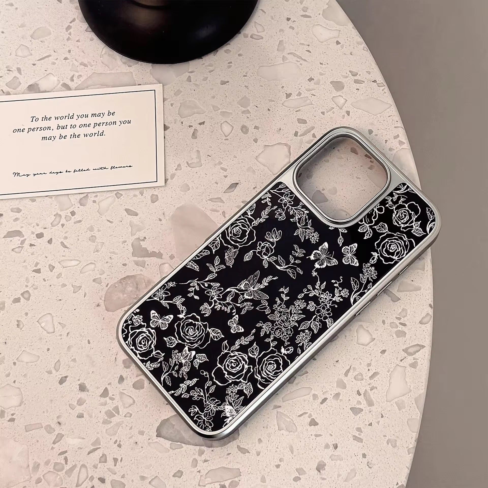 Black Floral Silver Bumper Pre-Order iPhone Case