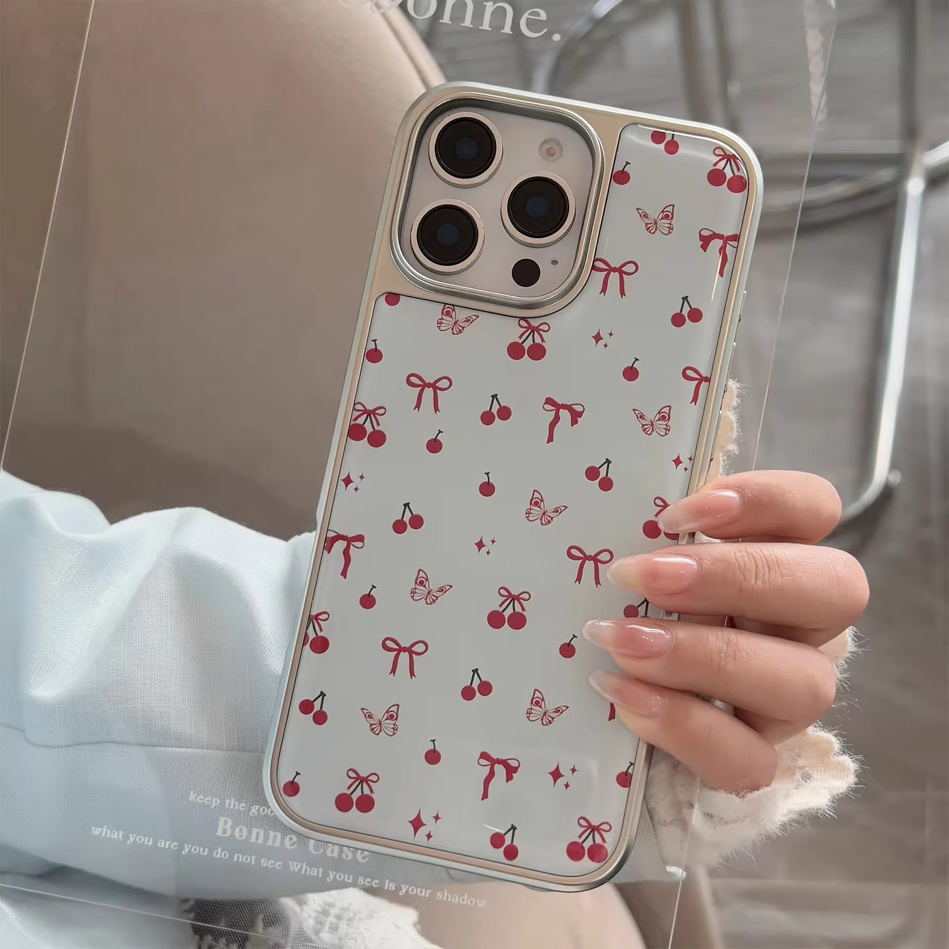 Red Cherry Bow White Silver Bumper Pre-Order iPhone Case