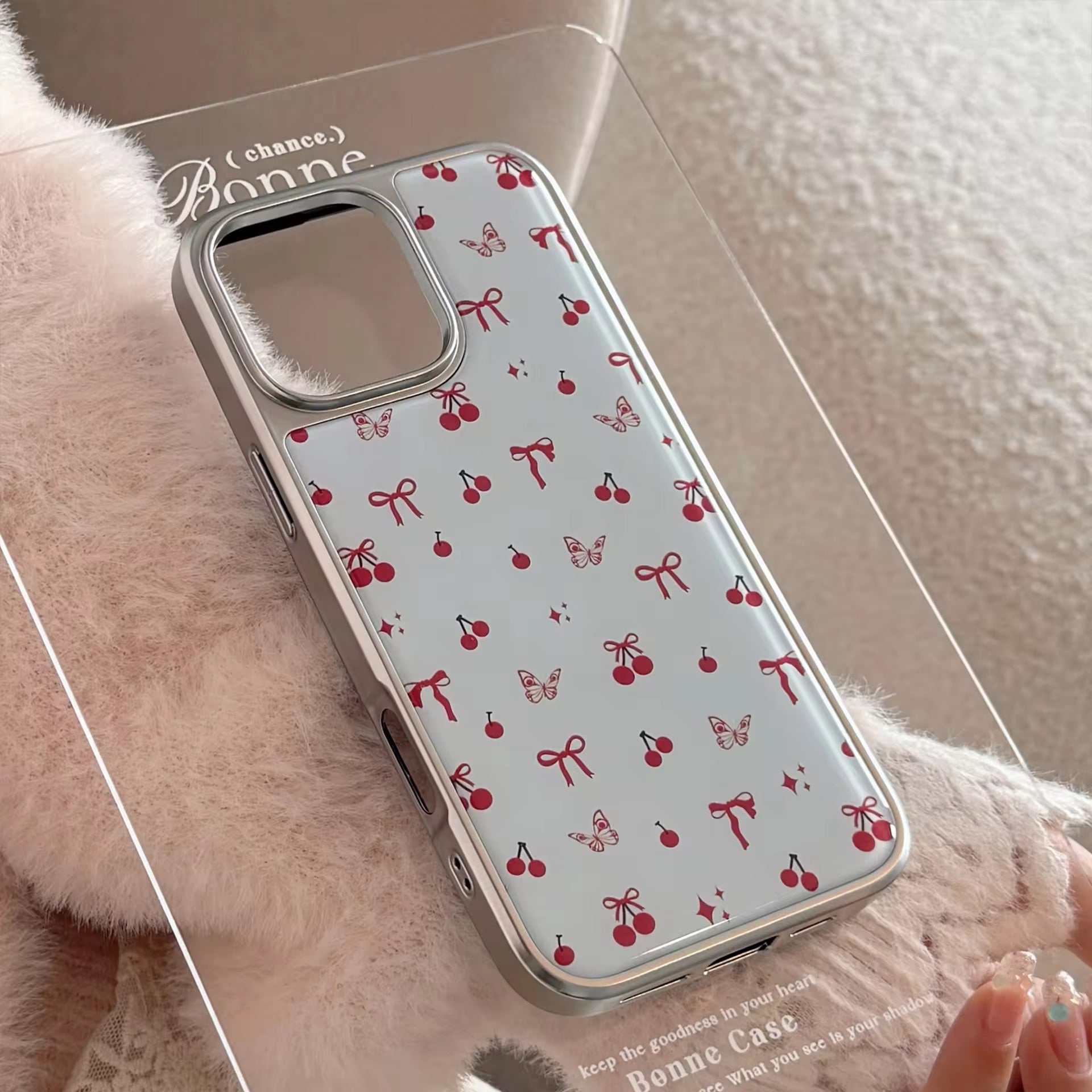 Red Cherry Bow White Silver Bumper Pre-Order iPhone Case