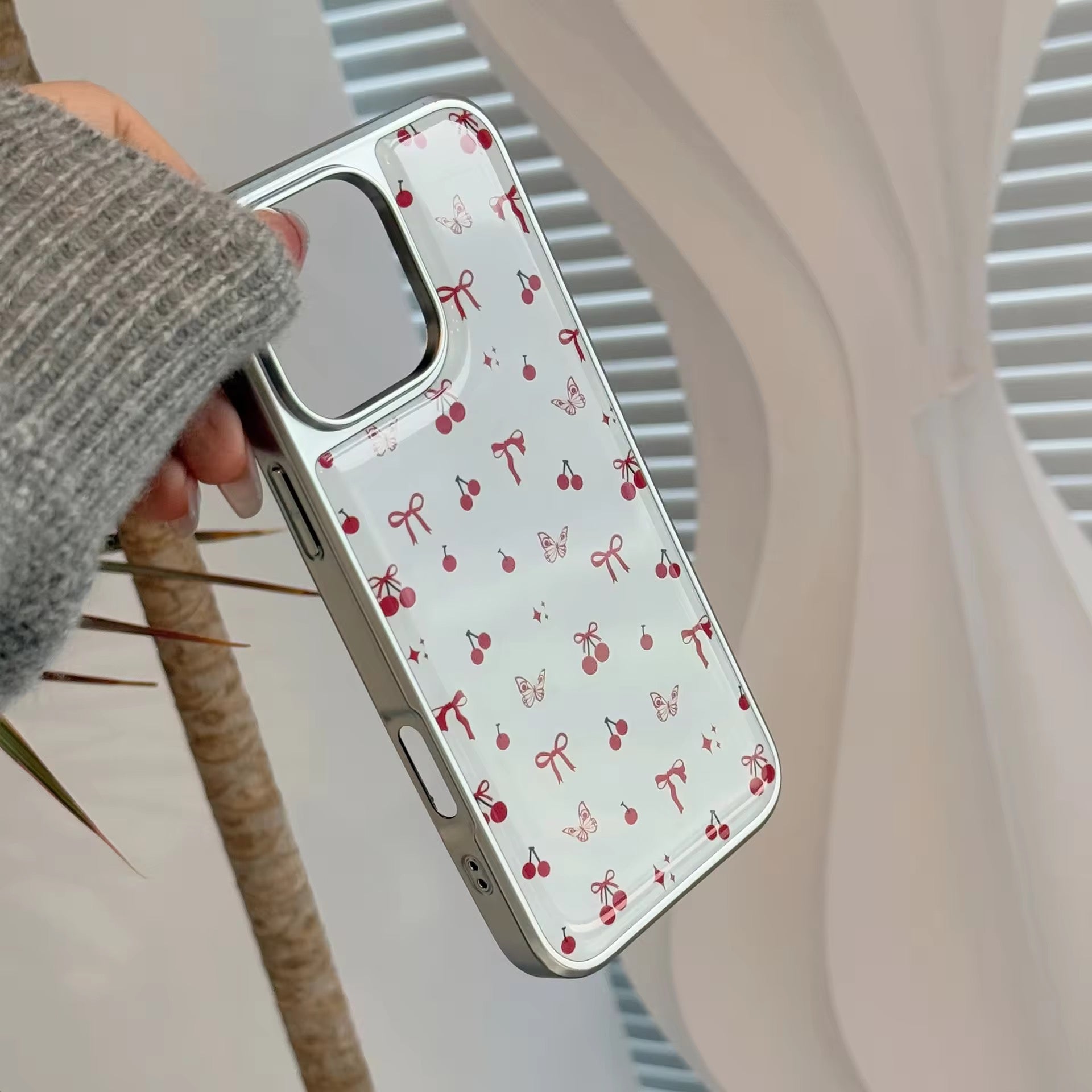 Red Cherry Bow White Silver Bumper Pre-Order iPhone Case