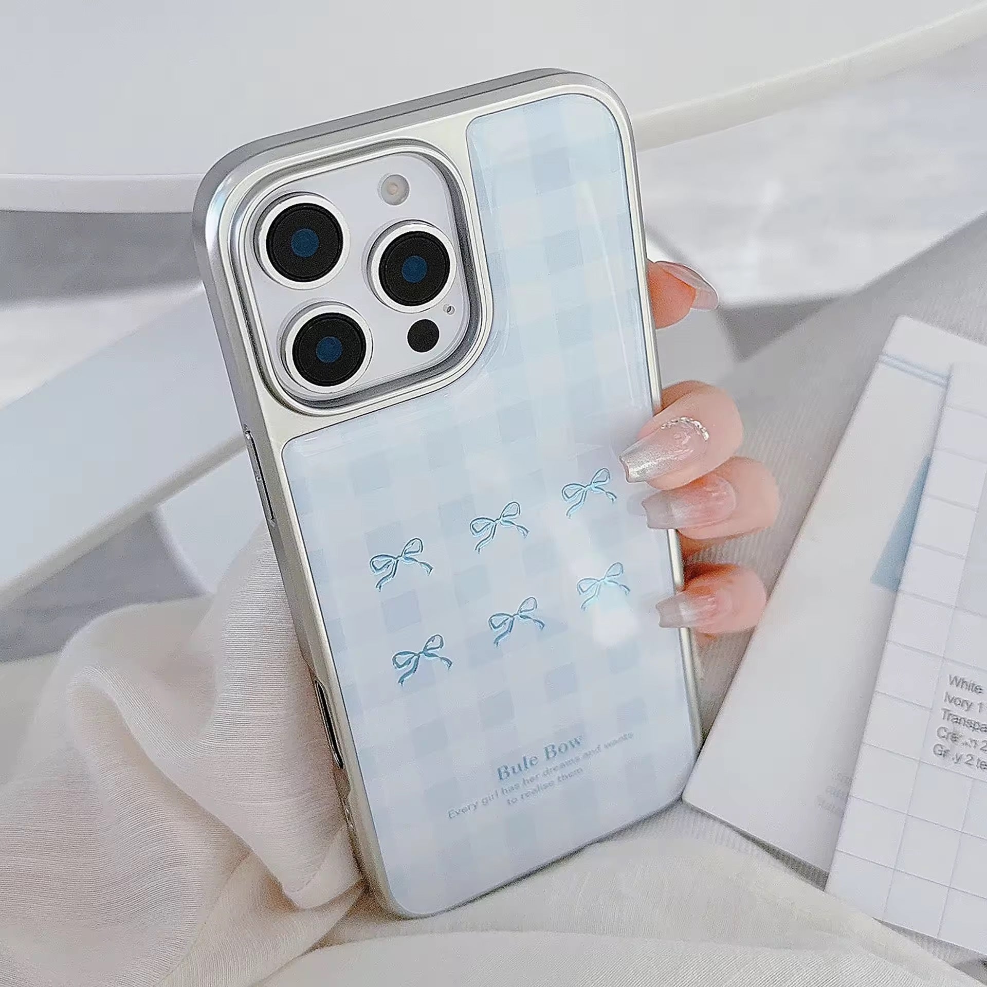 Blue Cute Bow High Quality Silver Bumper Pre-Order iPhone Case