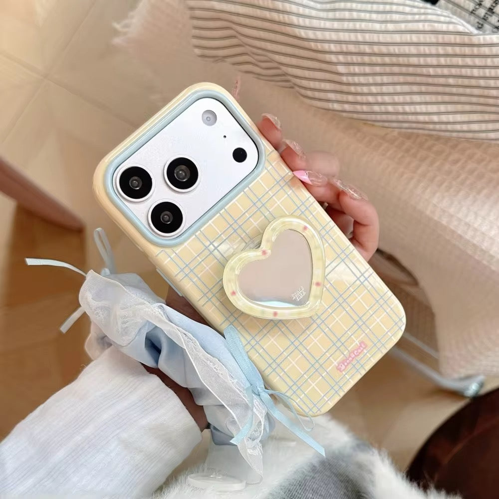 Yellow Sky Blue Checks Mirror Phone Holder Pre-Order iPhone Silicone Case