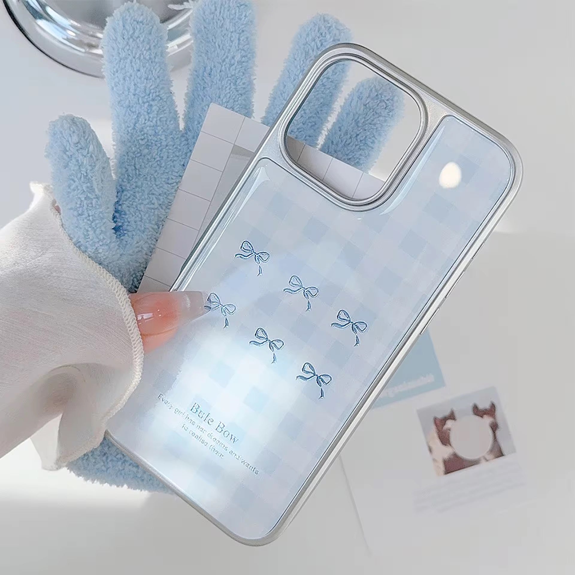 Blue Cute Bow High Quality Silver Bumper Pre-Order iPhone Case