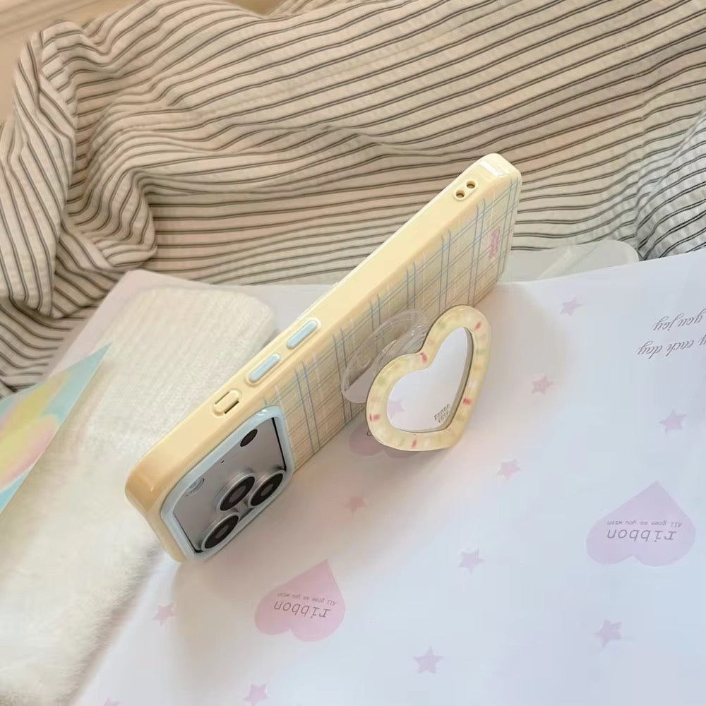 Yellow Sky Blue Checks Mirror Phone Holder Pre-Order iPhone Silicone Case