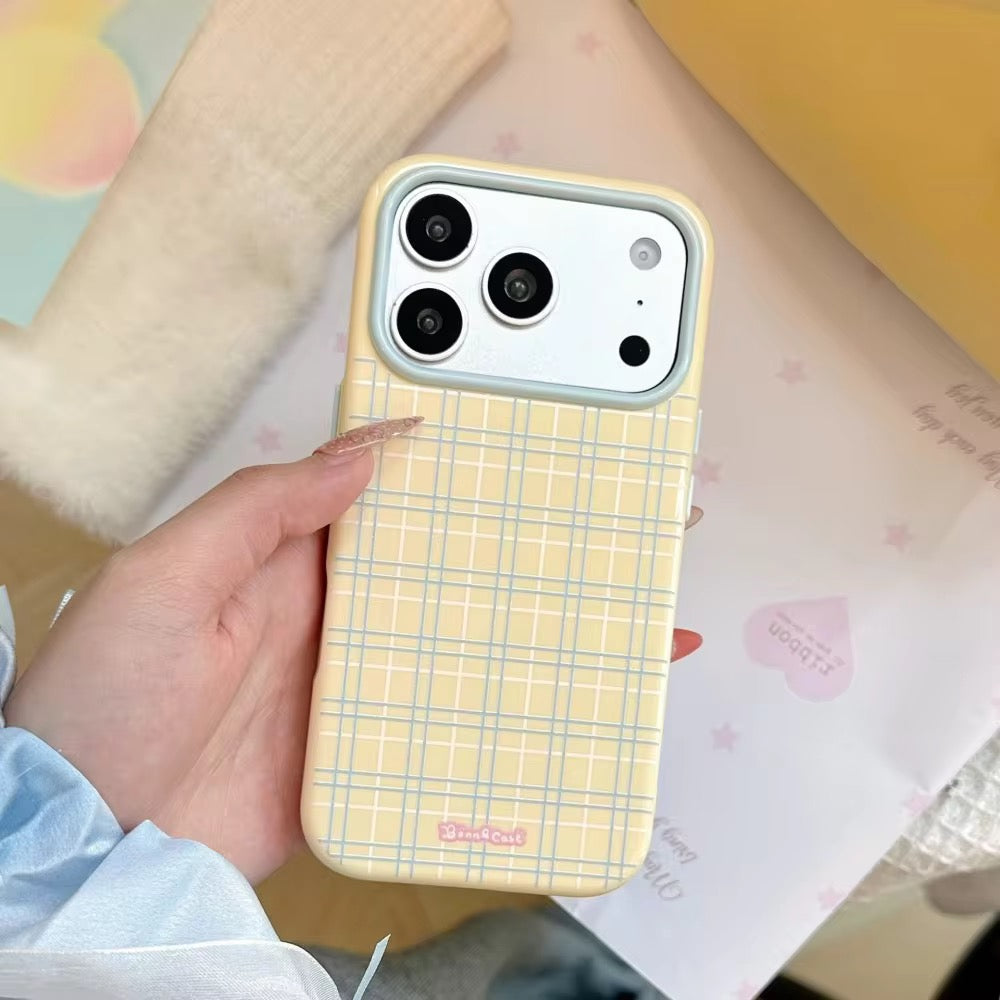 Yellow Sky Blue Checks Mirror Phone Holder Pre-Order iPhone Silicone Case