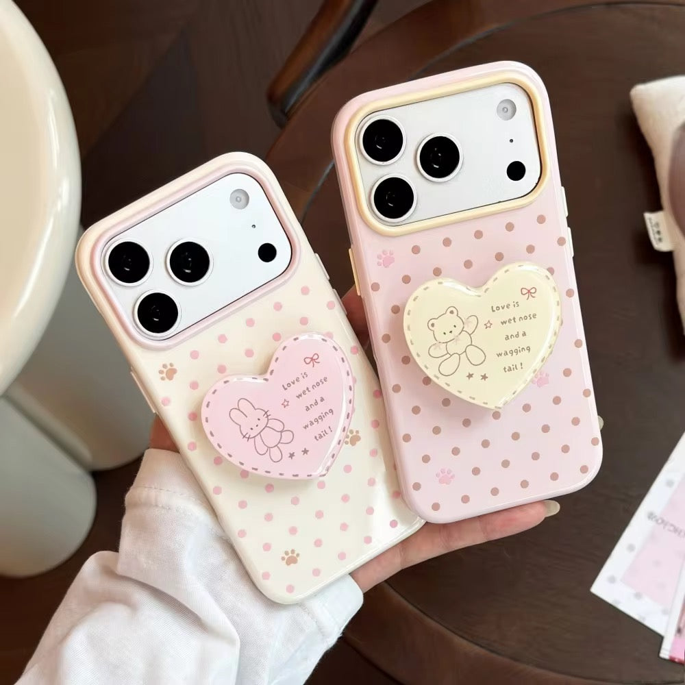 Yellow Pink Rabbit Bear Polka Dots Heart Phone Holder Pre-Order iPhone Silicone Case