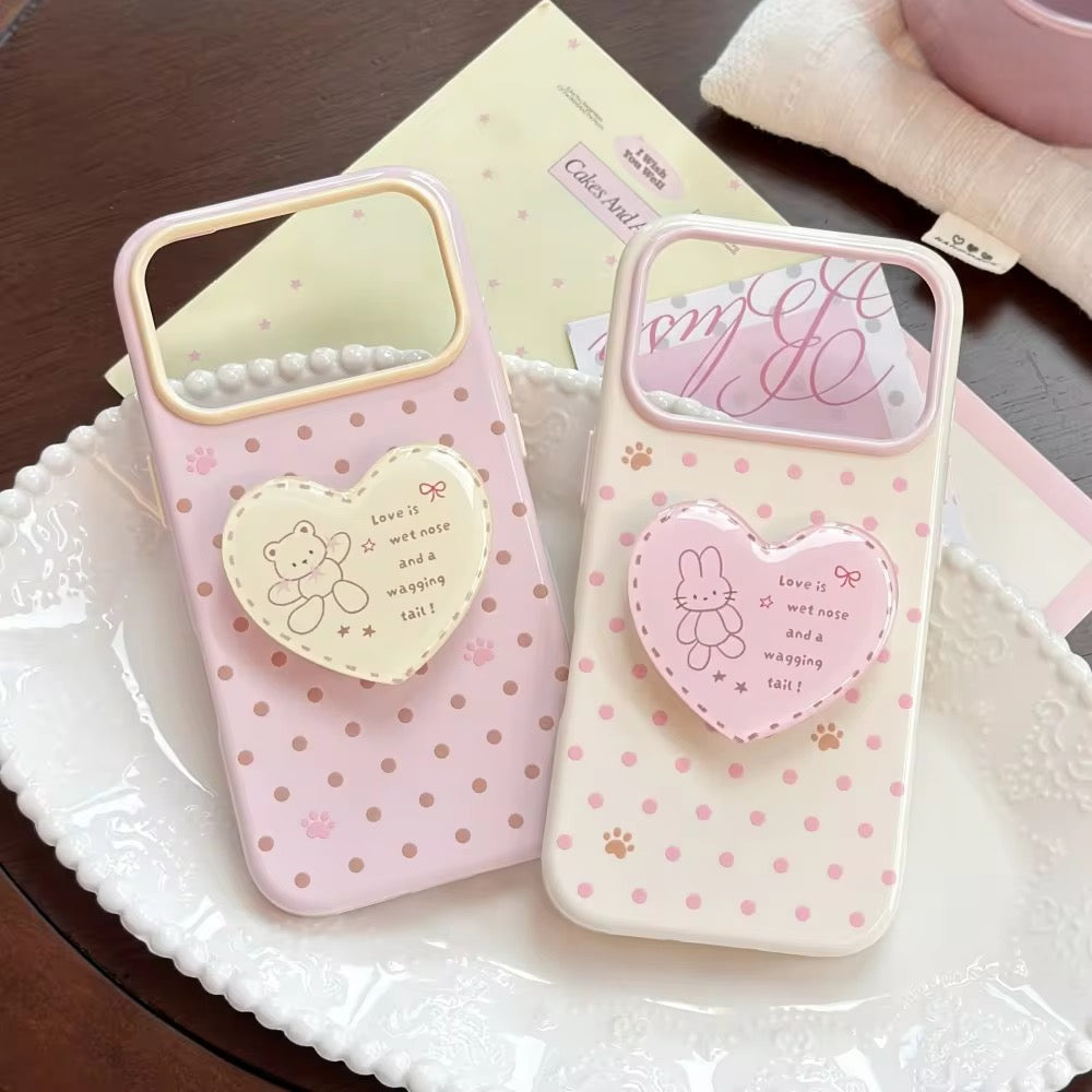 Yellow Pink Rabbit Bear Polka Dots Heart Phone Holder Pre-Order iPhone Silicone Case