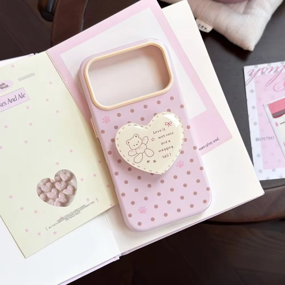 Yellow Pink Rabbit Bear Polka Dots Heart Phone Holder Pre-Order iPhone Silicone Case