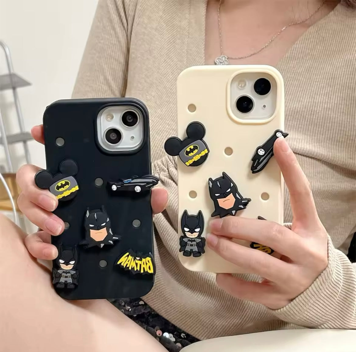 DIY Black 3D Batman Holes Heat Dissipation Silicone Shockproof Rubber iPhone Case