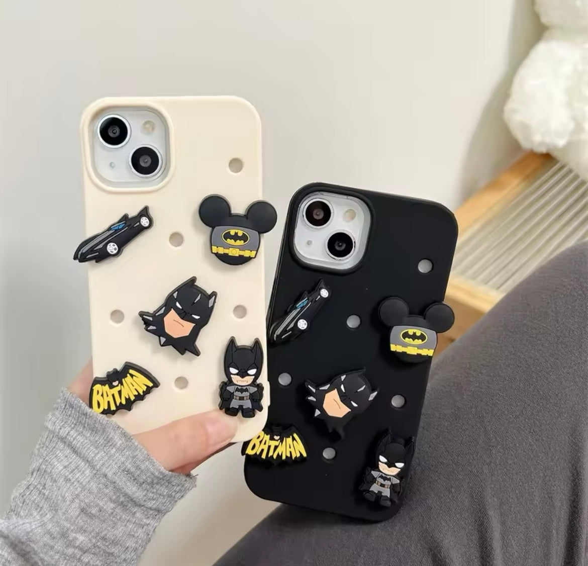 DIY Black 3D Batman Holes Heat Dissipation Silicone Shockproof Rubber iPhone Case