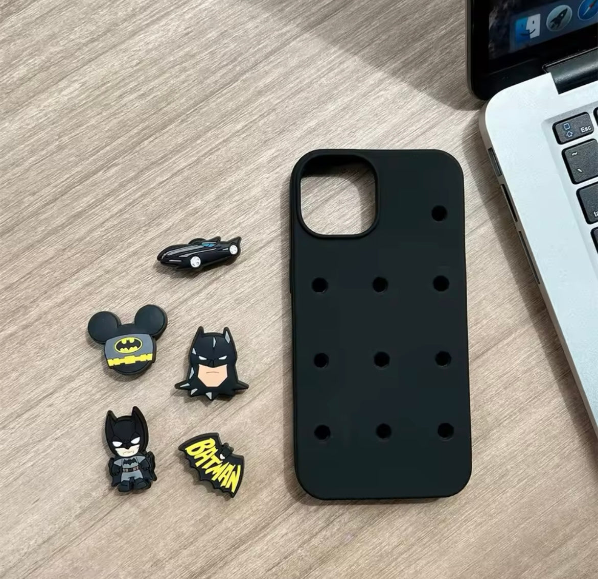 DIY Black 3D Batman Holes Heat Dissipation Silicone Shockproof Rubber iPhone Case