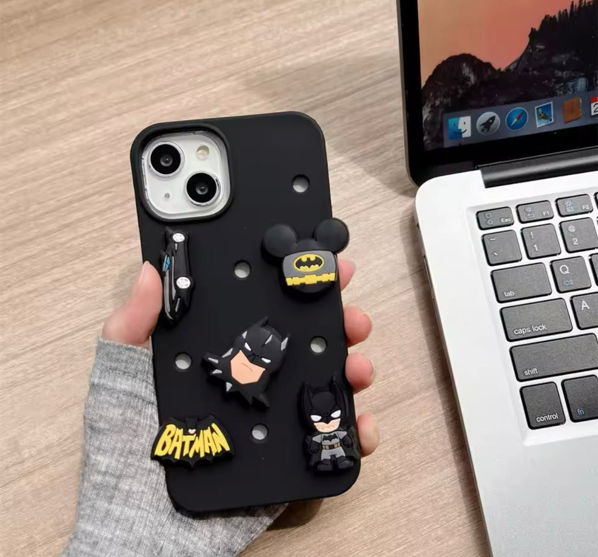 DIY Black 3D Batman Holes Heat Dissipation Silicone Shockproof Rubber iPhone Case