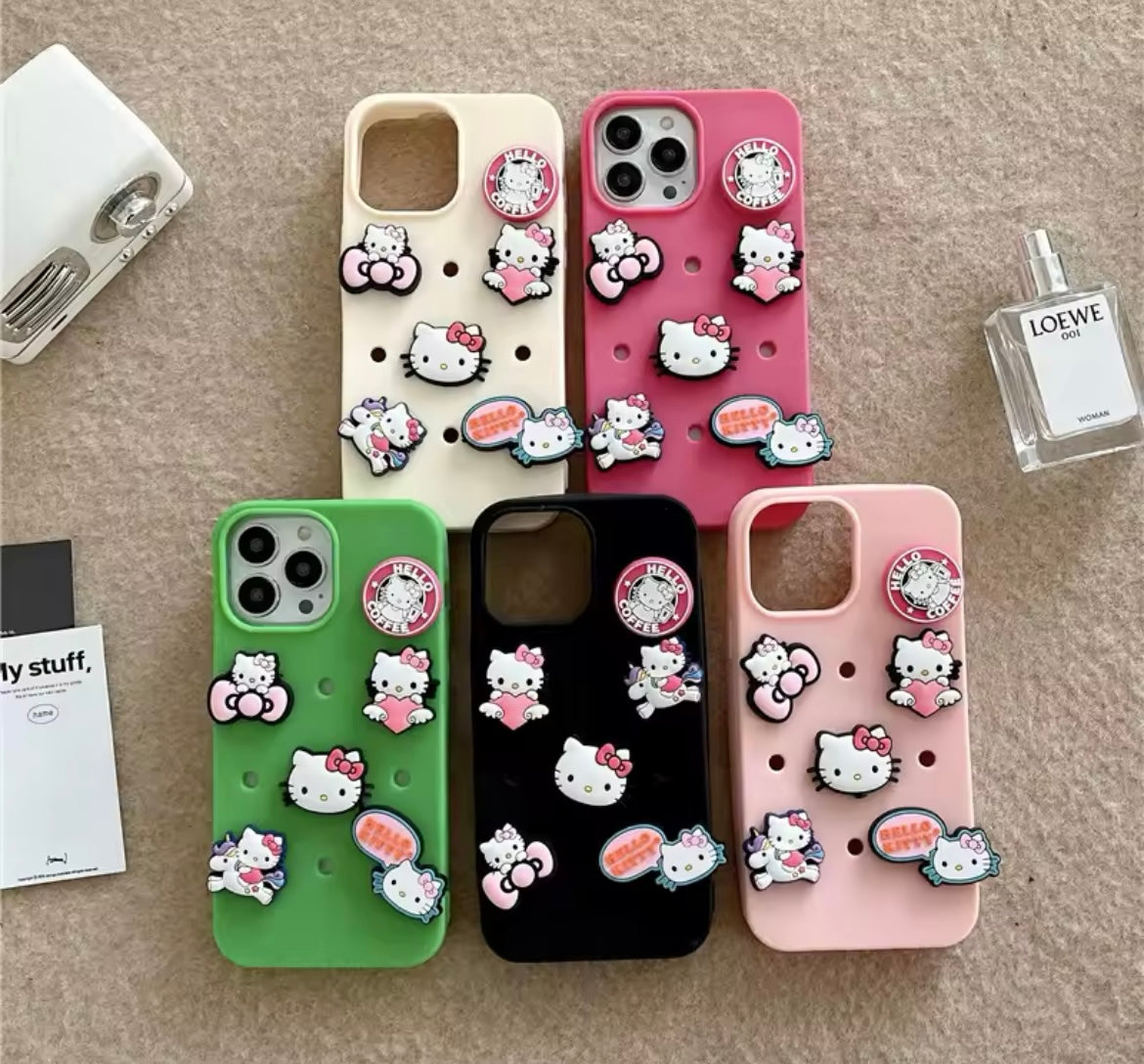 DIY Black 3D Hello Kitty Holes Heat Dissipation Silicone Shockproof Rubber iPhone Case