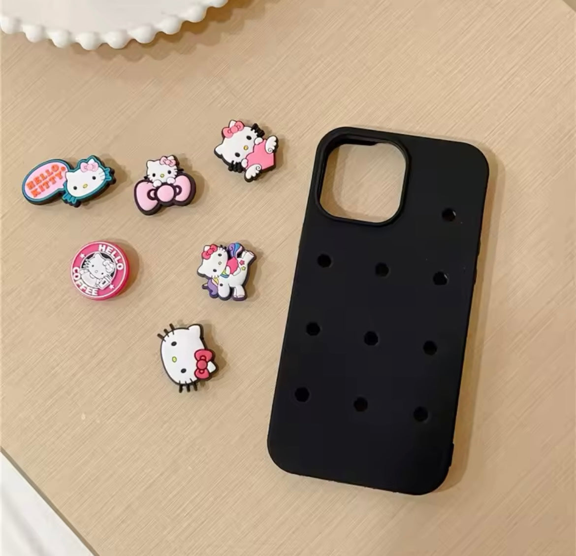 DIY Black 3D Hello Kitty Holes Heat Dissipation Silicone Shockproof Rubber iPhone Case