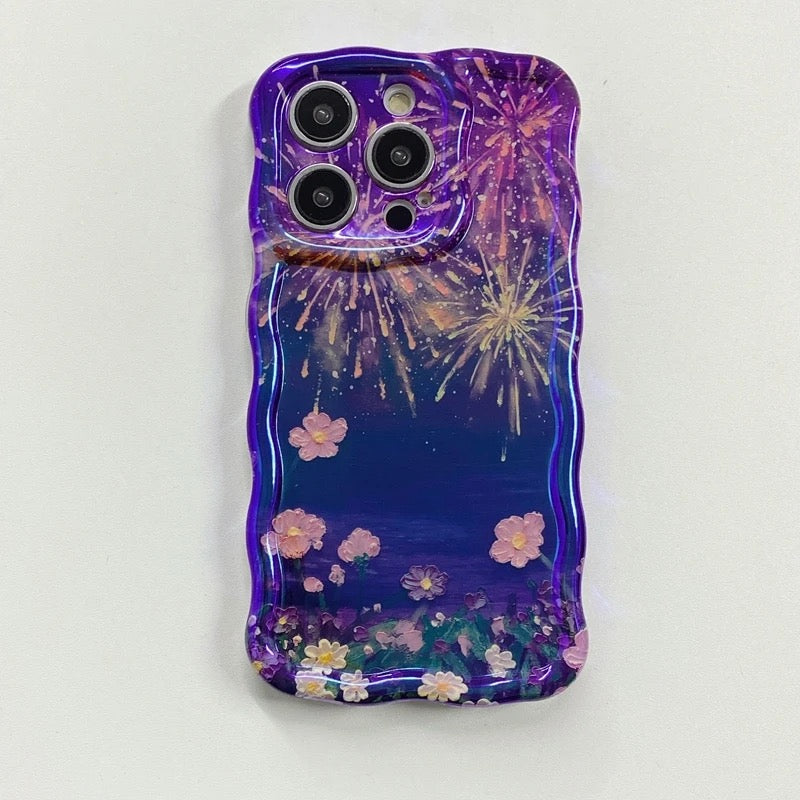 Dark Purple Fireworks Laser Floral Flowers Holographic iPhone Soft Silicone Case