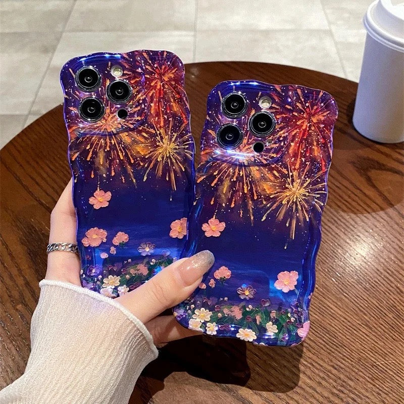 Dark Purple Fireworks Laser Floral Flowers Holographic iPhone Soft Silicone Case