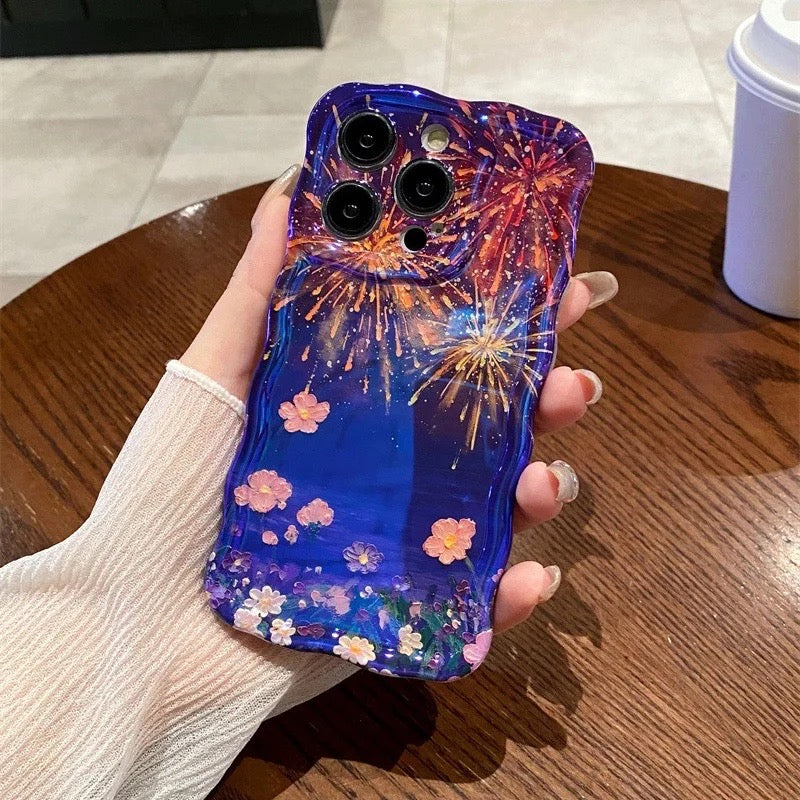 Dark Purple Fireworks Laser Floral Flowers Holographic iPhone Soft Silicone Case