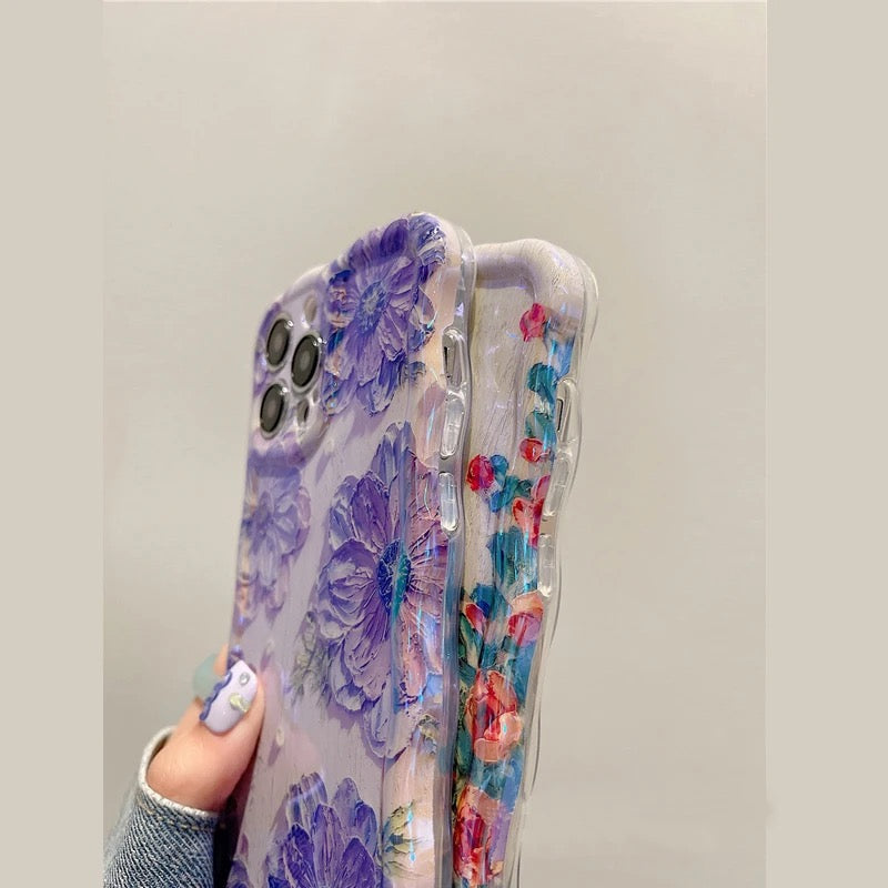 Light & Dark Purple Laser Floral Flowers Holographic iPhone Soft Silicone Case