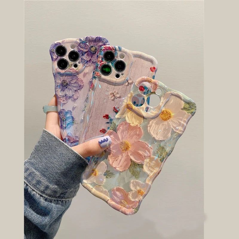 Light & Dark Purple Laser Floral Flowers Holographic iPhone Soft Silicone Case