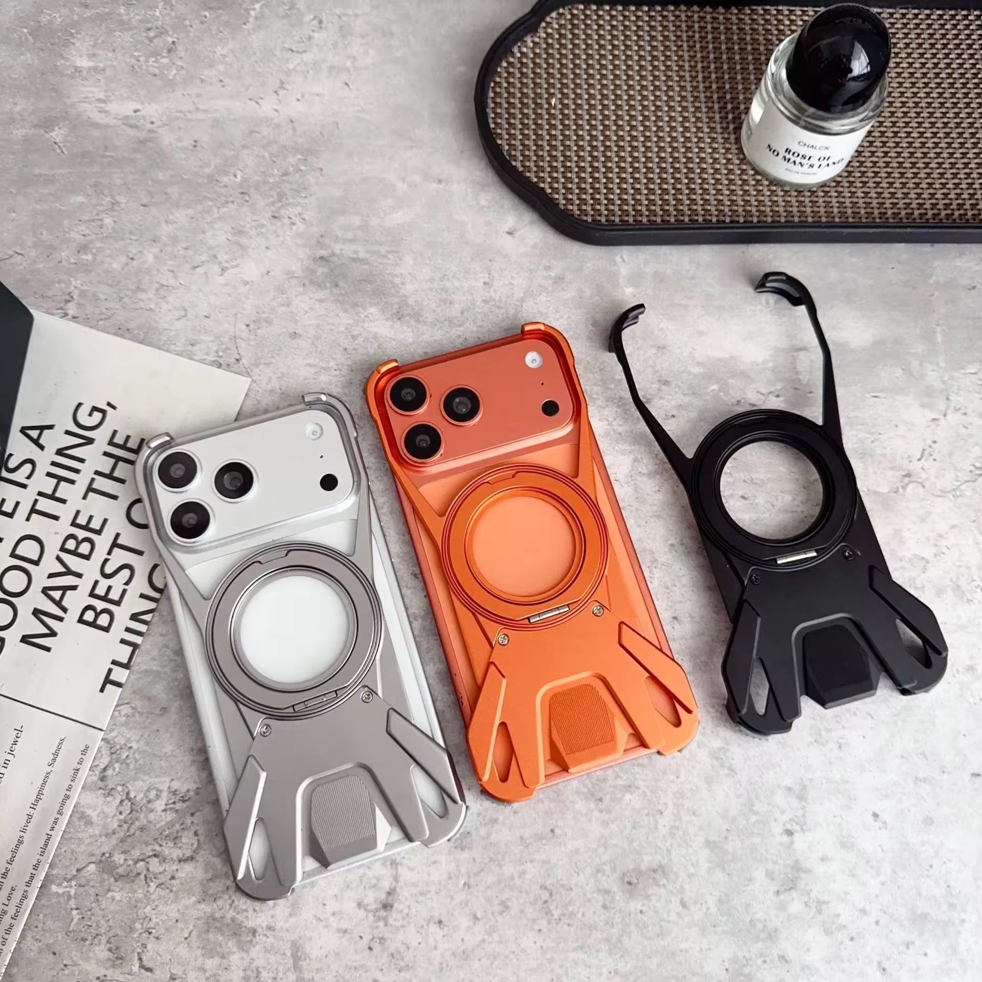 Premium Aluminium Rotating Stand Pre-Order Skeleton iPhone Sleek Metal Rimless Bumper Case