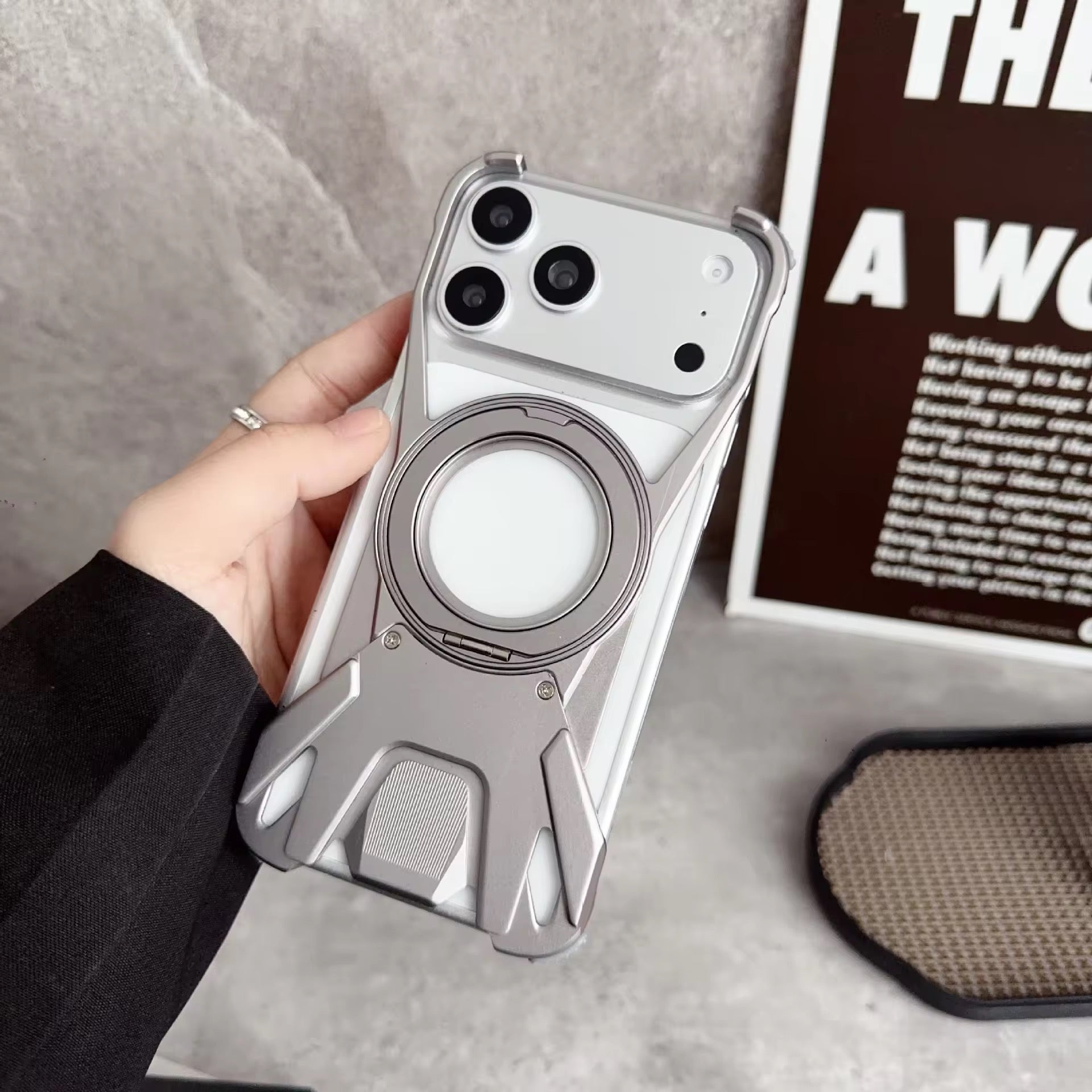 Premium Aluminium Rotating Stand Pre-Order Skeleton iPhone Sleek Metal Rimless Bumper Case