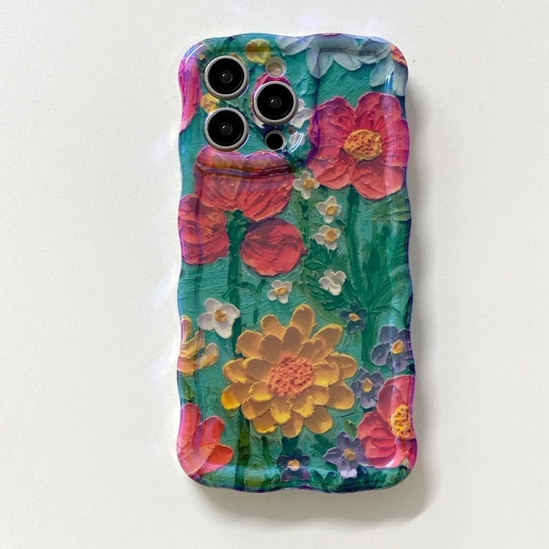 Dark Green Vibrant  Laser Floral Flowers Holographic iPhone Soft Silicone Case