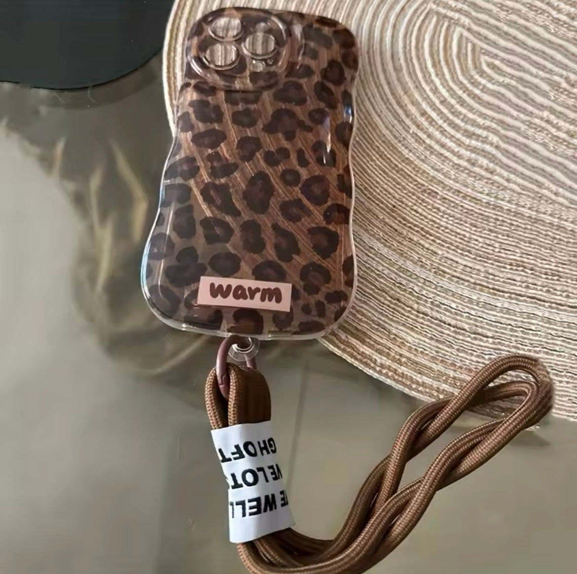 Brown Leopard Texture Lanyard Bracelet iPhone Soft Case