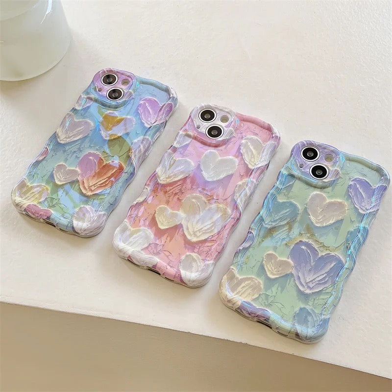 Pink Green Blue Hearts Laser Floral Flowers Holographic iPhone Soft Silicone Case