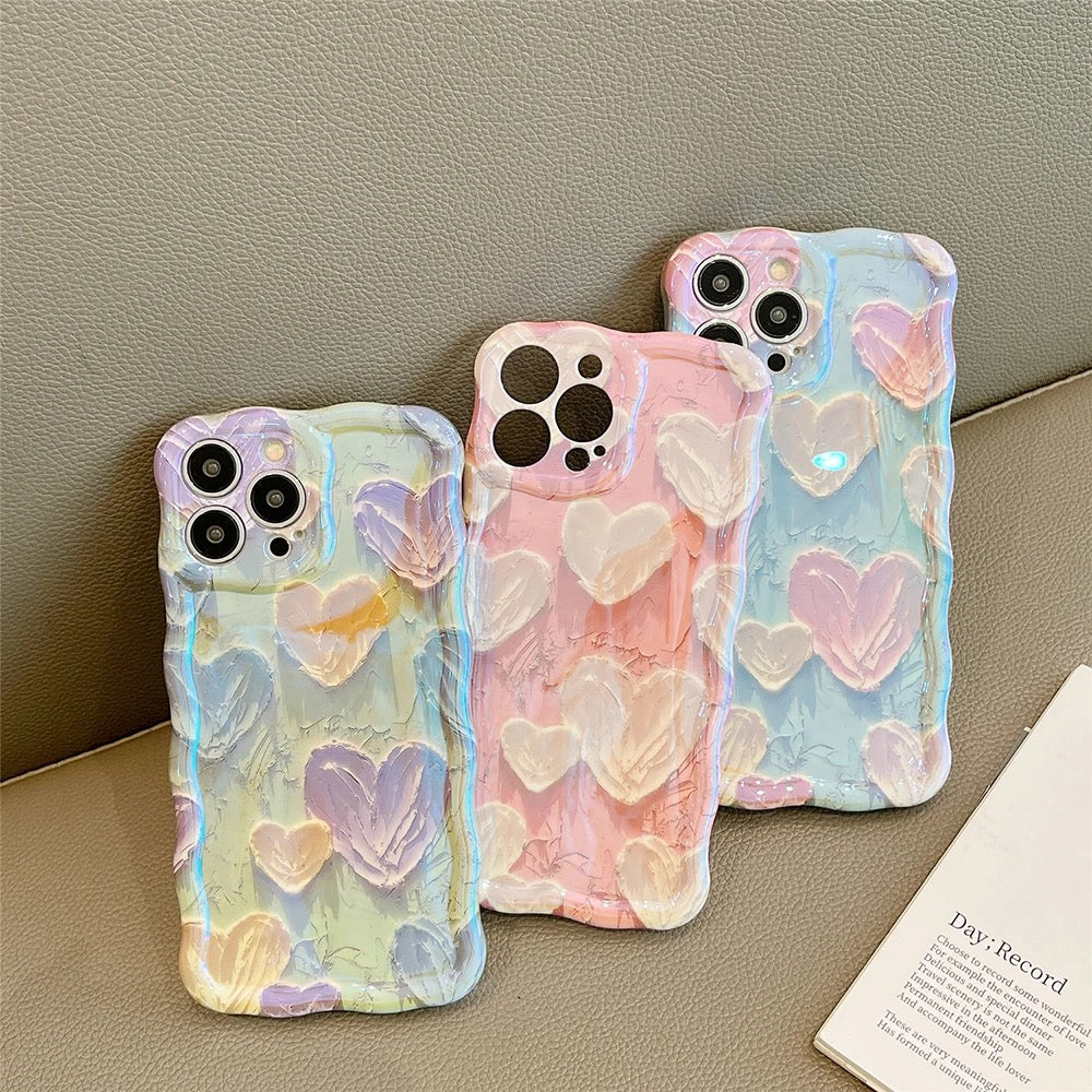 Pink Green Blue Hearts Laser Floral Flowers Holographic iPhone Soft Silicone Case