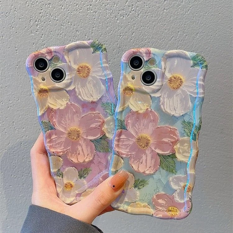 Mint Green Pink Laser Floral Flowers Holographic iPhone Soft Silicone Case