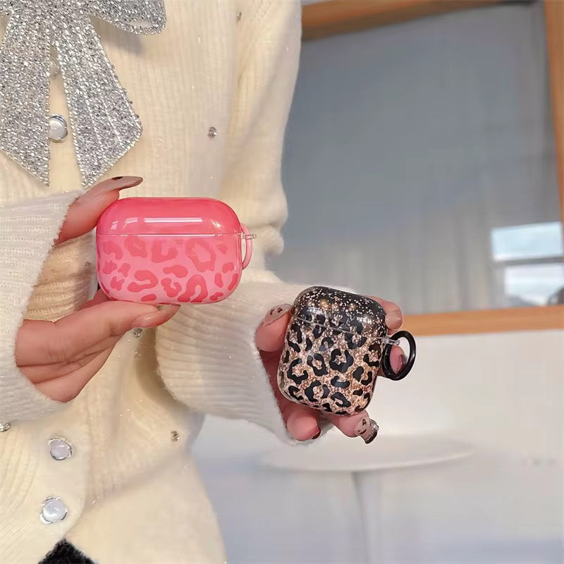 Leopard Shaded Glitter Glossy Airpod Pre-Order Case With Ring