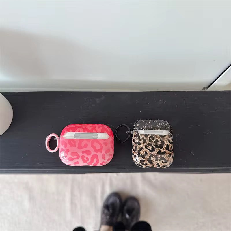 Leopard Shaded Glitter Glossy Airpod Pre-Order Case With Ring