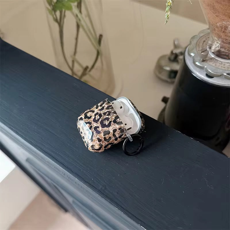 Leopard Shaded Glitter Glossy Airpod Pre-Order Case With Ring