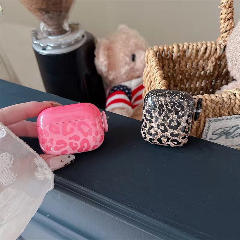 Leopard Shaded Glitter Glossy Airpod Pre-Order Case With Ring